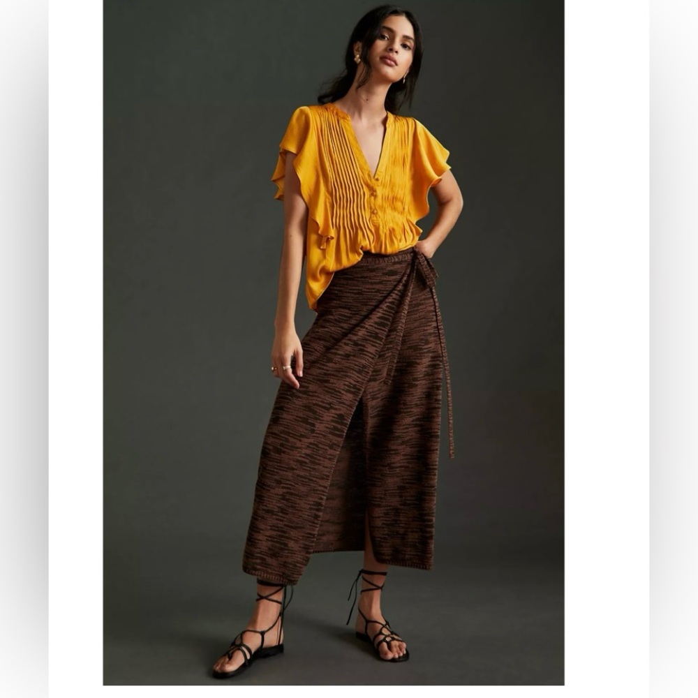 Anthropologie Pintucked Blouse with Ruffle Sleeves